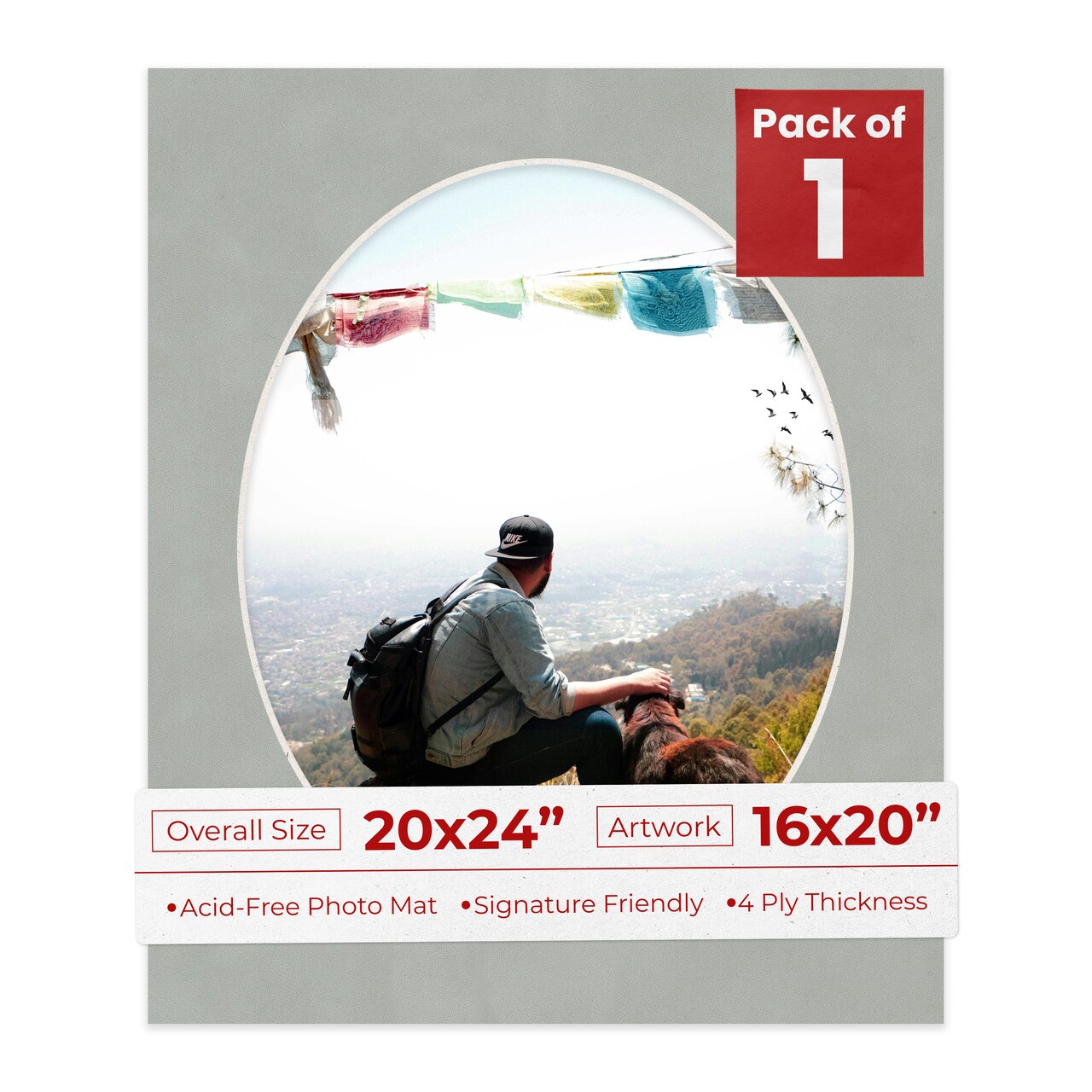 Light Grey Suede Mat Board for 20x24 Frames - Oval Opening for 16x20 Photos